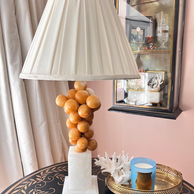 Stone 1960s Beautiful midcentury vintage alabaster lamp with alabaster grapes // two-bulb lamp with pull chains // carved Italian alabaster // large For Sale - Image 7 of 15