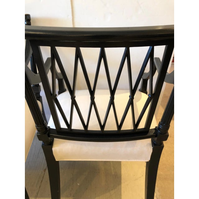 Regency Style Very Sophisticated Ebonized Lattice Back Armchairs For Sale - Image 12 of 13