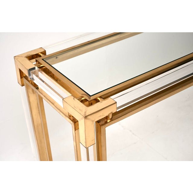 Vintage Italian Acrylic and Brass Console Table, 1970 For Sale - Image 6 of 11