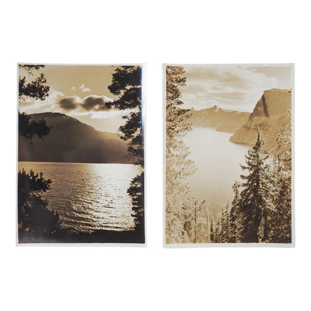 Early 20th Century Sepia Tone Lake Landscape Photographs - A Pair For Sale