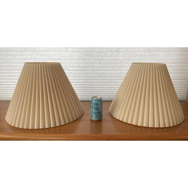 Mid 20th Century Postmodern Pleated Textured Cream Linen Lamp Shades - a Pair For Sale - Image 11 of 12