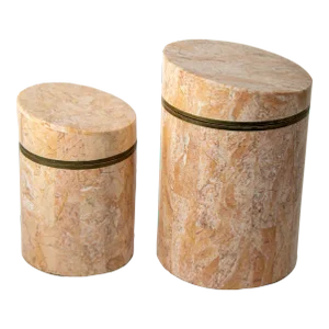 Maitland Smith Vintage Tessellated Stone Travertine Boxes 1970's Set of Two