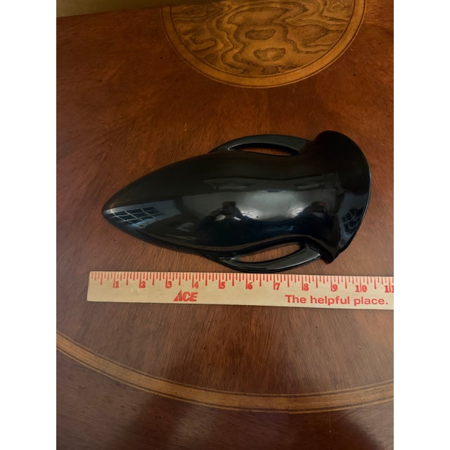 Antique Roseville Rosecraft Colors 1920 Art Pottery Black Wall Pocket 1237-10 For Sale - Image 10 of 11