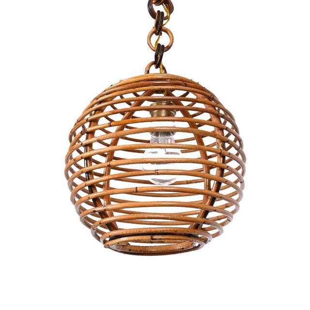 Mid-Century French Riviera Bamboo and Rattan Spherical Lamp, Italy, 1960s For Sale - Image 4 of 18