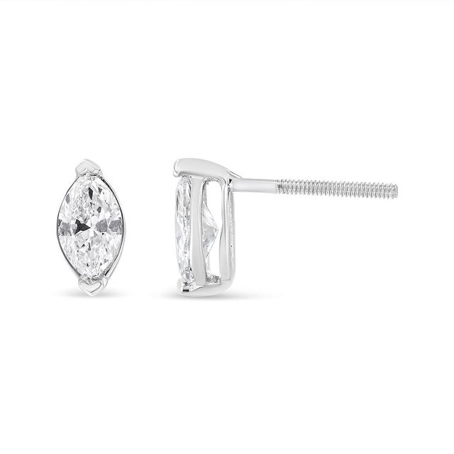 Contemporary 14K White Gold 4/5 Cttw Marquise Lab Grown Diamond Solitaire Stud Earrings For Sale - Image 3 of 5