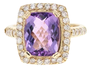 4.37 Carat Natural Amethyst Natural Diamond Yellow Gold Cocktail Ring, Size7