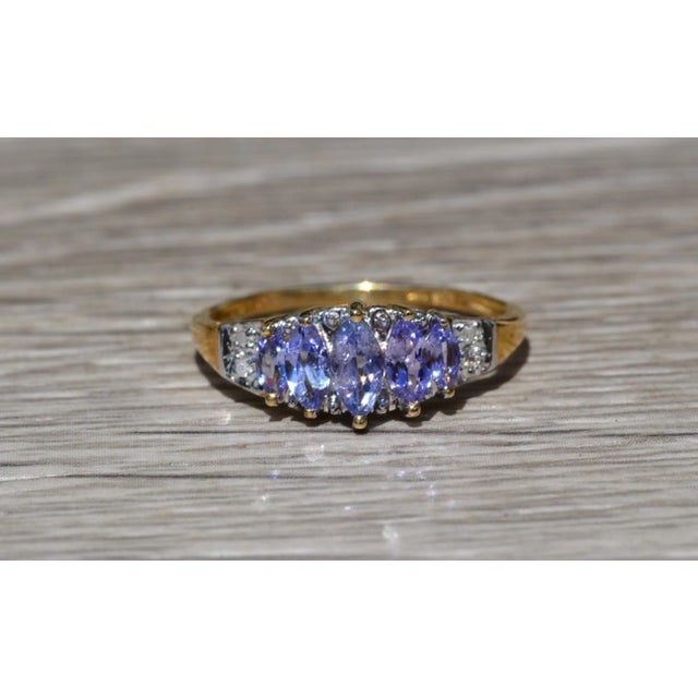 The Campanilla: Ladies Yellow Gold Cocktail Ring set with Marquise Cut Tanzanite and Diamonds For Sale In Philadelphia - Image 6 of 9