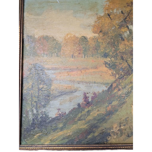 1920s Ernest Fredericks Autumn River Landscape, Oil on Board, American Impressionist For Sale - Image 4 of 9