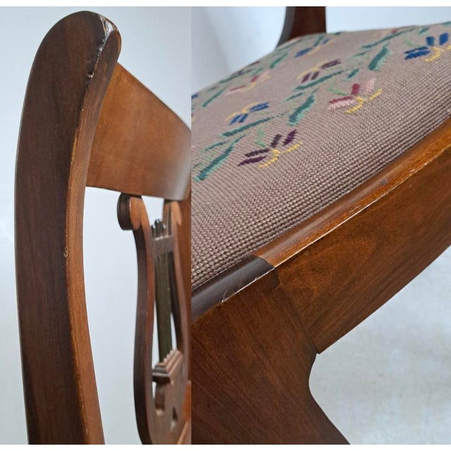 Early 20th Century Duncan Phyfe Style Mahogany Lyre Back Needlepoint Side Chair For Sale - Image 12 of 13