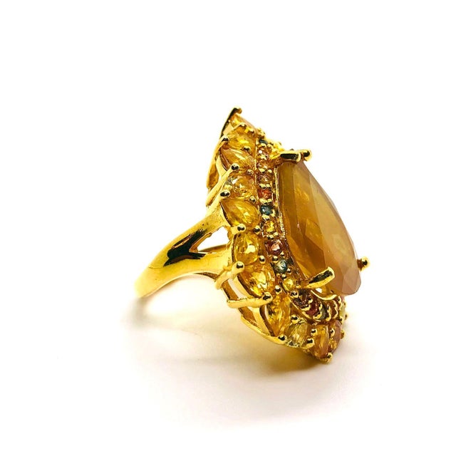 Bochic “Capri” Vintage Multi Sapphire & Yellow Sapphire Ring 18K Gold & Silver For Sale - Image 4 of 11