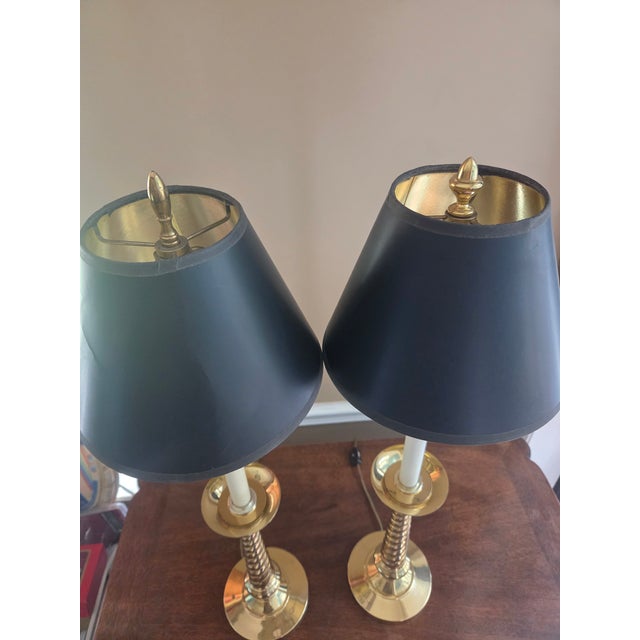 Vintage Barley Twist Brass Lamps - A Pair For Sale - Image 4 of 17