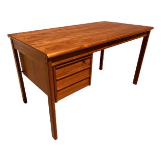 Mid Century Danish Teak Writing Desk With Sliding Top by Peter Lovig Nielsen For Sale