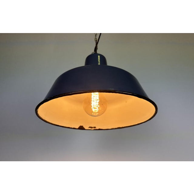 Industrial Blue Enamel Factory Pendant Lamp, 1960s For Sale - Image 10 of 16