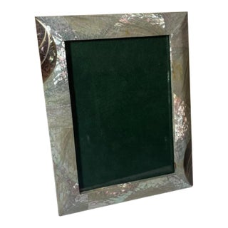 Mid 20th Century Vintage Mother of Pearl Abalone Shell Picture Frame Inset Brass Detail For Sale