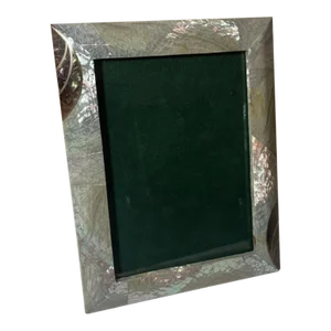 Mid 20th Century Vintage Mother of Pearl Abalone Shell Picture Frame Inset Brass Detail