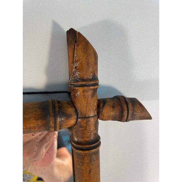 Brown 1920s French Faux Bamboo Wooden Wall Mirror For Sale - Image 8 of 11