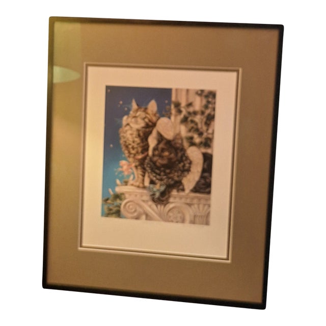 1990s "Heaven's Vigil" Limited Edition Print by Julie Tichota, Framed Fantasy Cat Artwork For Sale