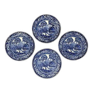 1890's Antique George Jones Flow Blue Dinner Plates - Set of 4