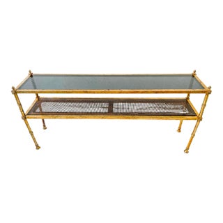 1960s Italian Gilt Tole Hollywood Regency Two-Tiered Console Table For Sale