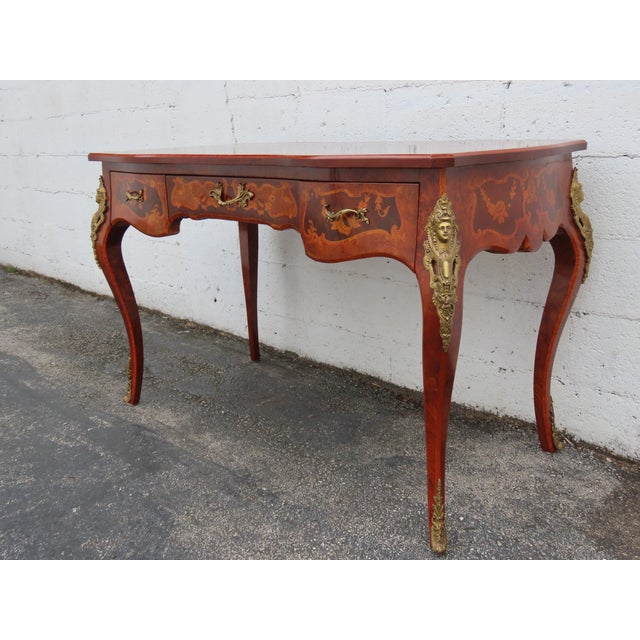 French Italian Inlay and Bronze Accent Desk and Chair 6340 For Sale - Image 12 of 18