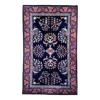 Vintage Persian Sarouk Area Rug, Handwoven Allover Floral Pattern, Navy & Red, 3’ X 5’ For Sale