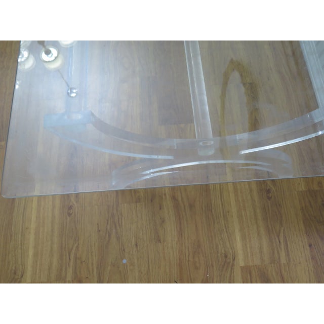 1970s Charles Hollis Jones Plexiglass Base Coffee Table With Large Rectangle Glass Top For Sale - Image 5 of 6