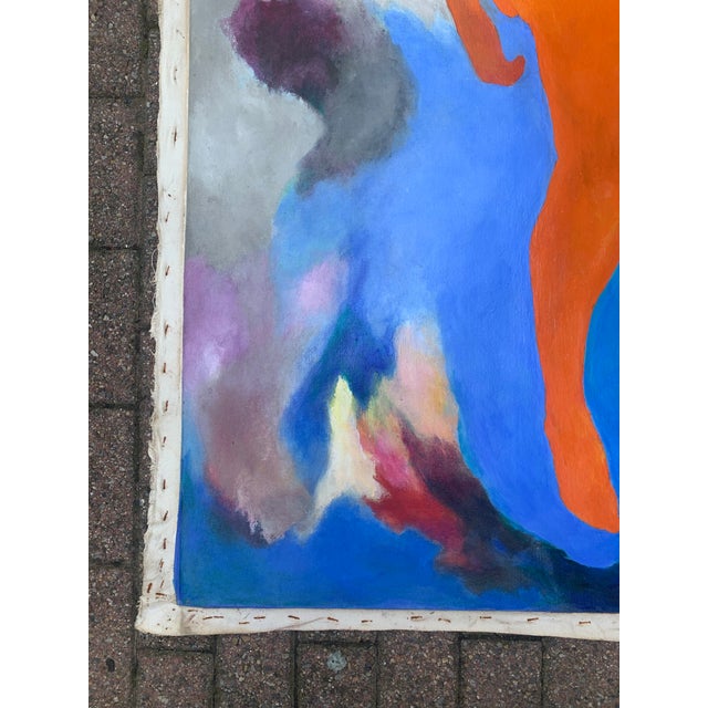 1970’s Original Unstretched Abstract Painting Man in Clouds Signed For Sale - Image 4 of 8