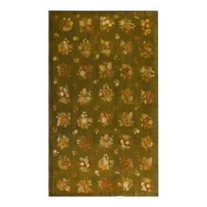 Superb Army-Green Color With Folk Art-Empire Period Style Antique French Savonnerie Rug