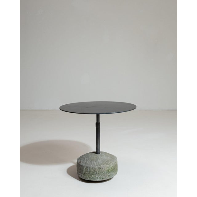 Modern 21st Century Poland Deep Charcoal Grey Round Stone-Base Side Table For Sale - Image 3 of 10