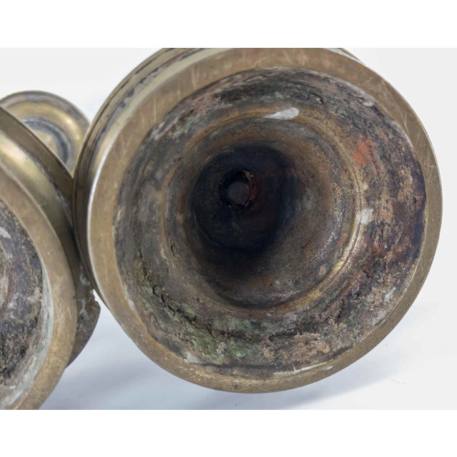Brass Pair of Indian or Chinese Paktong Candle Holders For Sale - Image 8 of 13