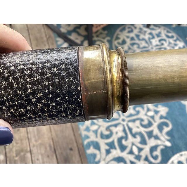 Mid 19th Century Rare Antique French Leather Wrapped Brass Nautical Maritime Telescope For Sale - Image 5 of 15