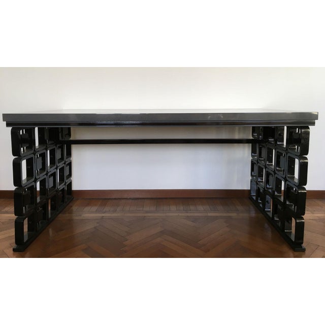Borsani-Style Black Ebonized Wood Desk with Grey Top by Dimore For Sale - Image 4 of 15