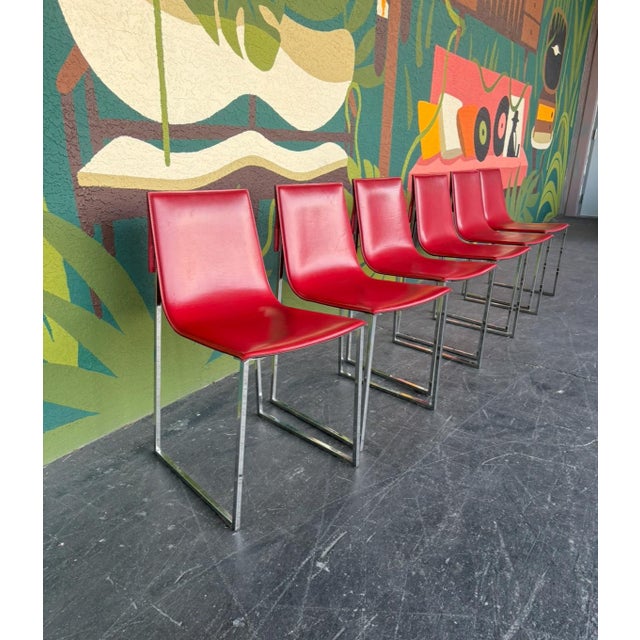 Late 20th Century Postmod Italian Leather & Chrome Dining Chairs - 6 For Sale - Image 5 of 13