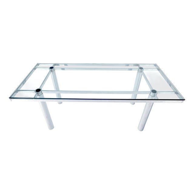 Tobia Scarpa Chrome Base Rectangle Glass Top 4 Cylinder legs Dining Table Mint! For Sale