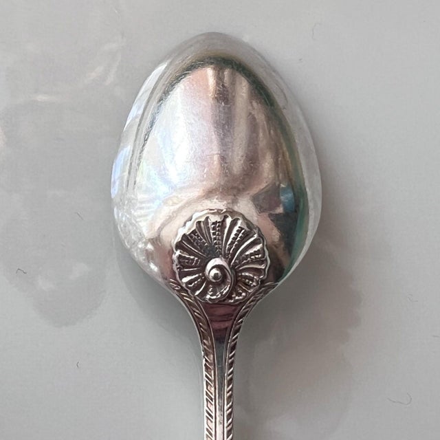 Antique Set of 12 demitasse spoons and sugar tongs in original satin-lined case // hostess gift // coffee service // rococo // shell motif For Sale - Image 17 of 18