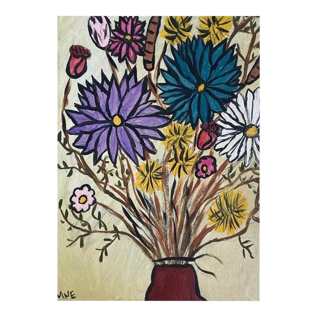 Wildflowers a Contemporary Folk Art Painting For Sale