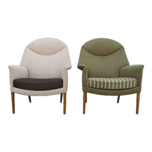 Pair Mid 20th Century Aksel Bender Madsen & Ejner Larsen High-Back Danish Lounge Chairs for Reupholstery