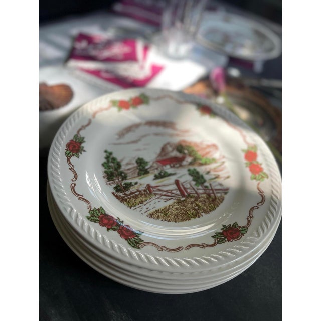 1940s 1940s Norwegian Figgjo Flint 10 1/8” Dinner Plates - Set of Seven (7) For Sale - Image 5 of 8