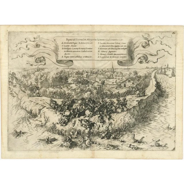 An original antique engraving of the Battle of Oosterweel, which took place in 1567 during the Dutch Revolt. It is an...