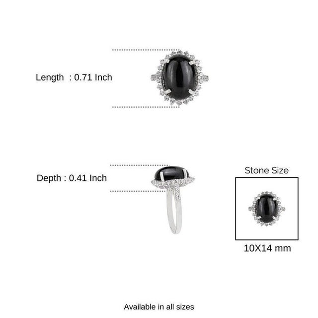 Black Star Gemstone Cocktail Ring With Halo Zircons - Size 8 For Sale - Image 10 of 12