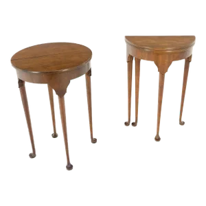 Walnut Baker Demilune Flip Top Round End Side Console Occasional Table MINT - A Pair