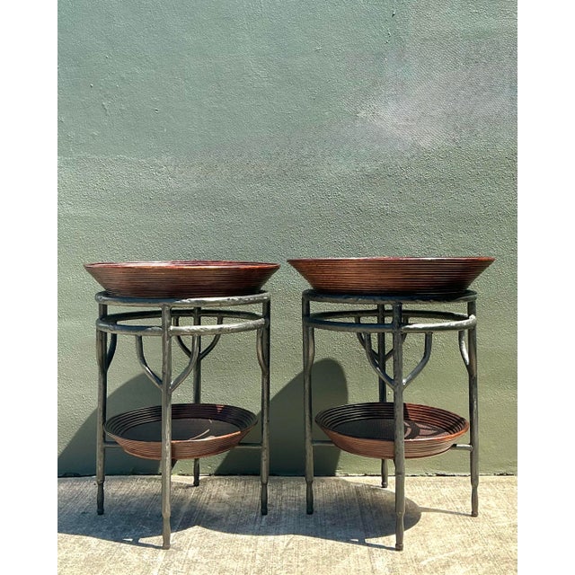 Late 20th Century Vintage Pencil Reed Bowl Side Tables - A Pair For Sale - Image 5 of 12