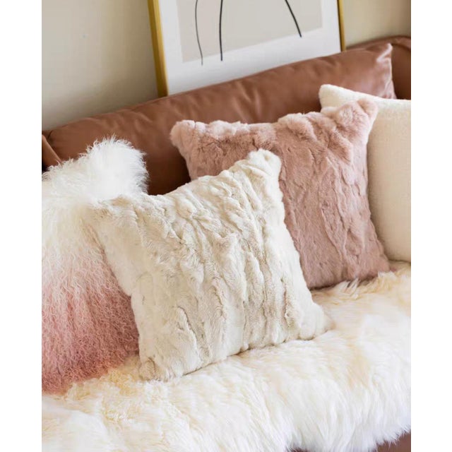 Contemporary Plush Faux Rabbit Fur Pillow, 18-Inch Square, Single For Sale - Image 3 of 6