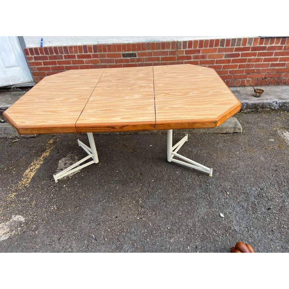 Late 20th Century Vintage Octagonal Formica Metal Base Kitchen Dining Table With Leaf
