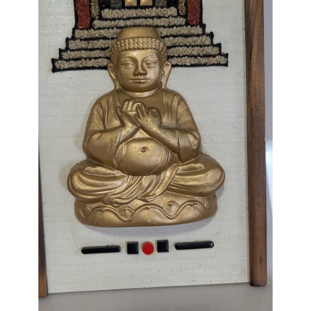 Gold Asian Chinoiserie Foo Dog Buddha Gravel Art a Pair For Sale - Image 8 of 11