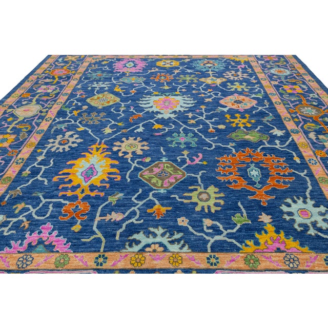 Textile Vibrant Cobalt Blue Hand-Knotted Modern Oushak Style Area Rug With Jewel Tones For Sale - Image 7 of 12
