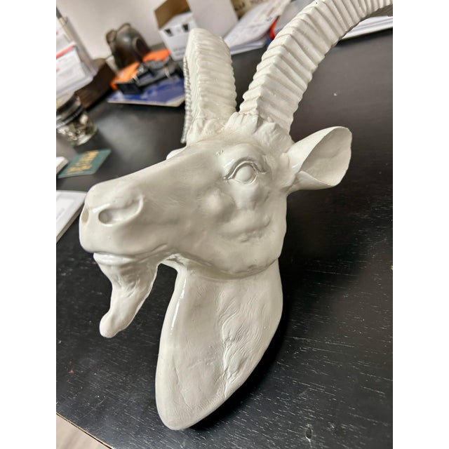 Vintage Faux Taxidermy White Goat Head Wall Mount For Sale In Denver - Image 6 of 11