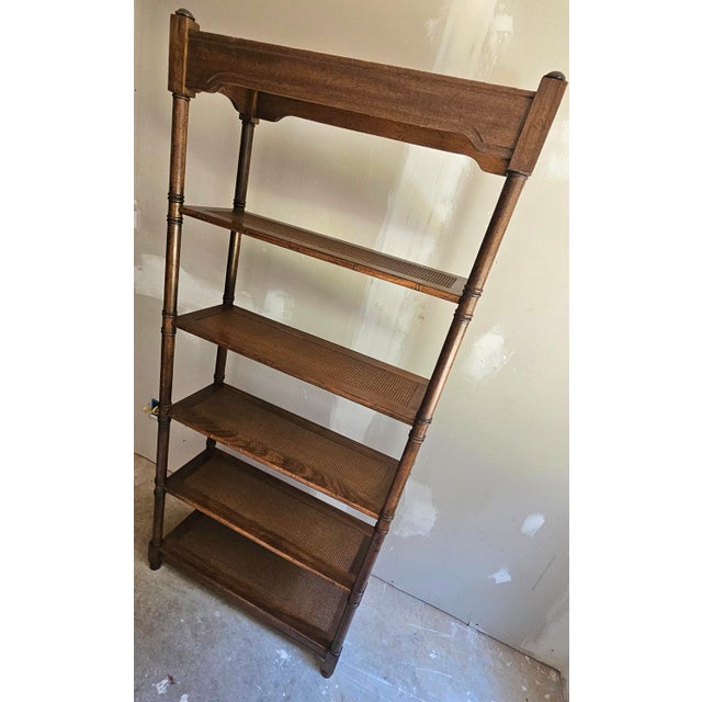 Mid 20th Century Mid-Century British Colonial Faux Bambo, Walnut and Woven Reed Estage or Bookcase For Sale - Image 5 of 11