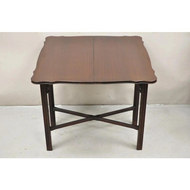 Traditional Antique Georgian Chippendale Mahogany Convertible Flip Top Console Game Table For Sale - Image 3 of 12