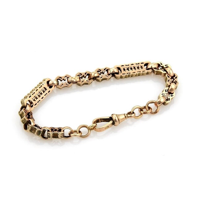 Contemporary Antique 9k Rose Gold Engraved Link Bracelet For Sale - Image 3 of 6